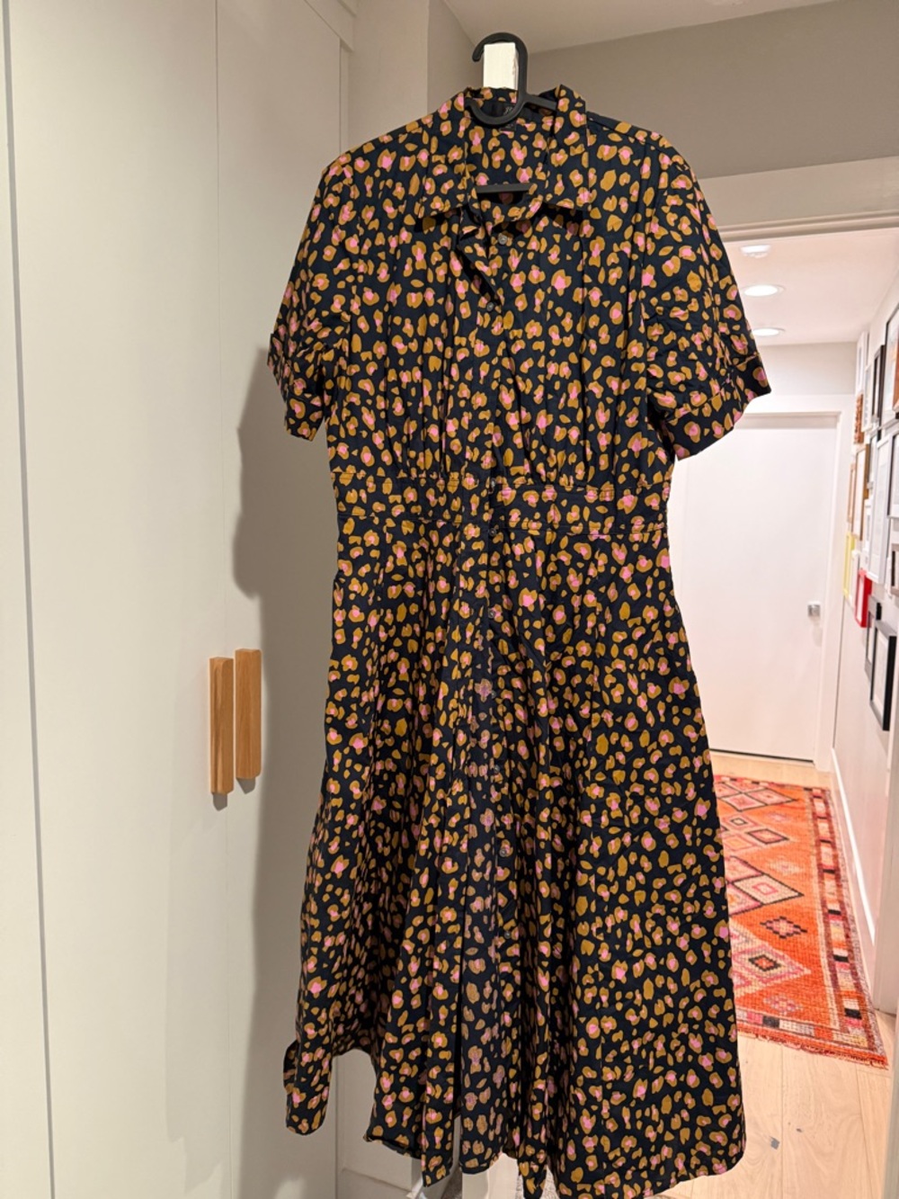 J. Crew Black Midi Dress with Pink and Mustard Floral Print